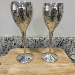 Vintage Kirk Stieff Silverplate 8” Wine Goblets Stemware Set Of 2- Made in Spain